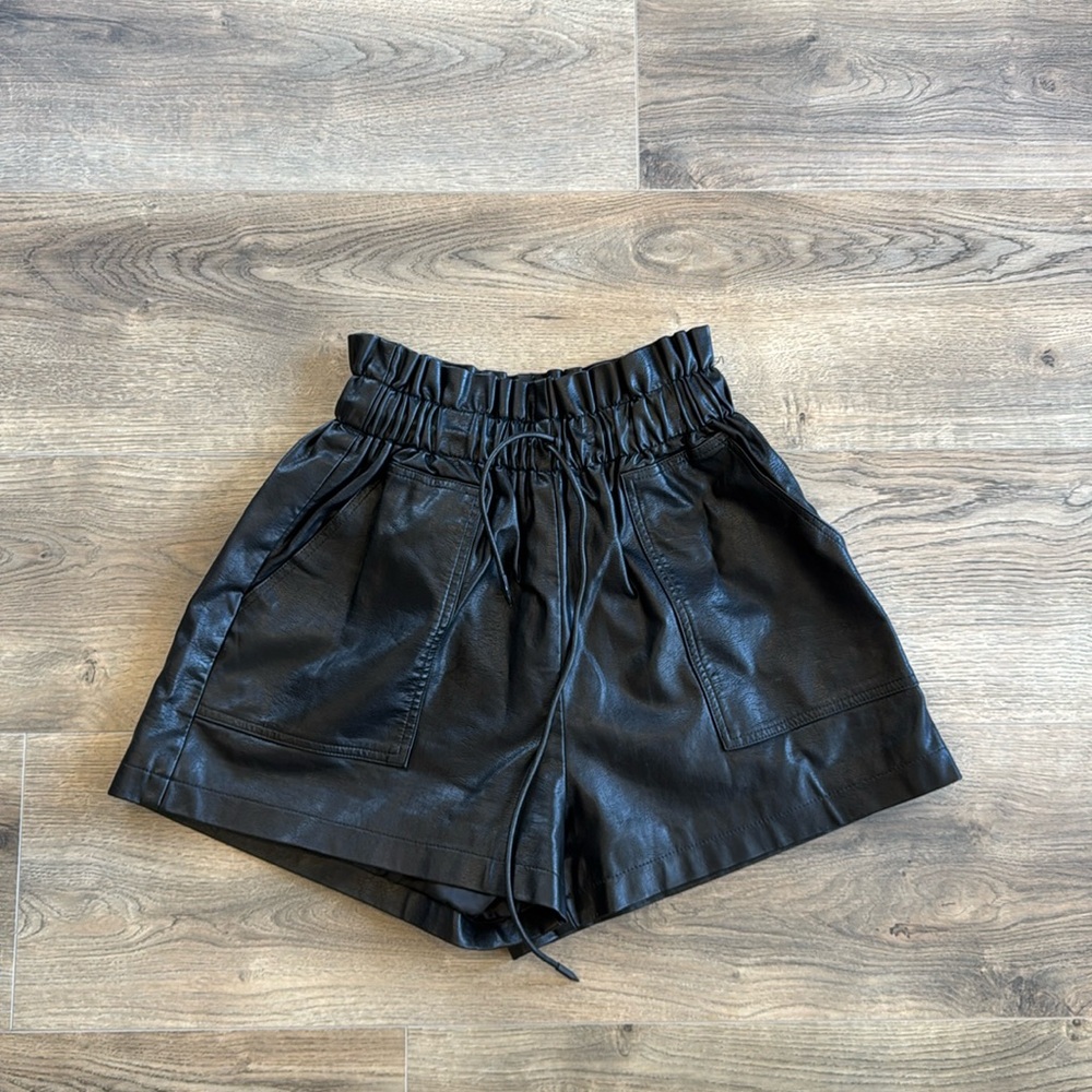 Leather drawstring shorts